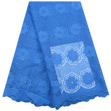 Lançamento tecido de renda guipure azul fada africano tecido de renda de alta qualidade tecido de seda de leite francês com pedras para vestidos 1420 2024 - compre barato