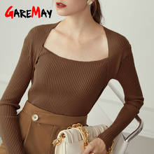 Women's Long Sleeve Top Knitted Sweater Rib Knit Slim Female Basic Beige Thin Sweater Spring Women Tight Sweaters 2024 - buy cheap