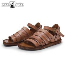 Sandalias de cuero Real hechas a mano para hombre, Chanclas de gladiador planas, estilo británico Retro, con correa y hebilla para la playa, Punta abierta, 100% 2024 - compra barato