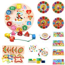 Montessori Cartoon Animal Educational Wooden Beaded Geometry Digital Clock Puzzles Gadgets Matching Clock Toy For Children 2024 - buy cheap
