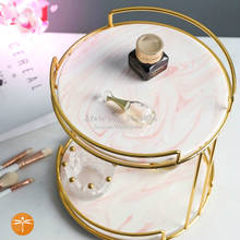 Nordic Gold-plated Iron Art Double-layers Cosmetics Organizer Creative Dressing Table Desktop Storage Rack Ceramic+Metal Pink 2024 - buy cheap