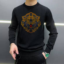 M-5XL Новый брендовый мужской свитер Стразы с головой льва удобный кашемировый пуловер Горячая тонкая Толстовка 2024 - купить недорого