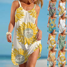 Vestido feminino de verão, sem mangas, estampa étnica, solto, praia, bandagem 2024 - compre barato