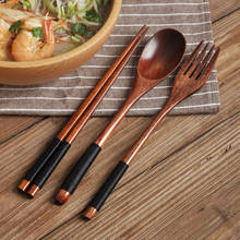 3 pieces of wooden Japanese spoon and fork cutlery set Solid wood long handle spoon and chopsticks portable cutlery Tableware 2024 - buy cheap