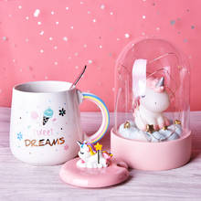 Cute Unicorn Mug 450ml With 3d Lid And Ceramic Spoon Rainbow Handle Drink Milk Cup Coffee Bottle Female Girls White Gift 2024 - buy cheap