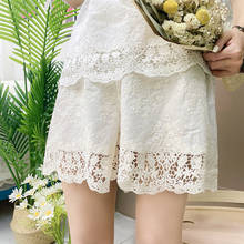 Summer Retro Flower Hollow Out Skirt Women Casual Sweet Solid Color Cotton Loose Elastic Waist Wide Legged Shorts Z024 2024 - buy cheap