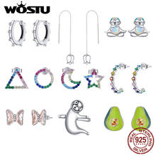 WOSTU-pendientes coloridos de Plata de Ley 925 con forma de luna y Estrella, joyería sencilla abierta, regalo, BNE477 2024 - compra barato