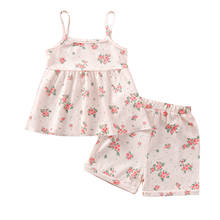 2-5Years Kid Girls Flower Print Ribbed Set Spaghetti Straps Skirt Hem Tops and Short Pants 2-piece Suits 2024 - buy cheap