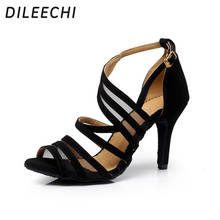 DILEECHI party Sandals black velvet net Latin dance shoes Ballroom dancing shoes Salsa Party Square dance shoes 8.5cm high heel 2024 - buy cheap
