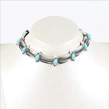 Silver Plated Alloy Marquise Shape Stackable Green Turquoises Stone Pendant Choker Necklace Fashion Jewelry 2024 - buy cheap