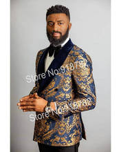 Double Breasted Suit Men Blue Floral Groom Suit 2020 Custom Made Fashion Formal Tuxedo Men Suits With Pant Wedding Suit For Men 2024 - buy cheap