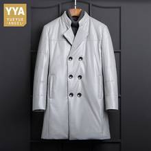 Casaco masculino couro legítimo, jaqueta espessada dupla face quente estilosa plus size 2024 - compre barato