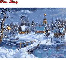 5D Diy Diamond Painting Cross Stitch full Square round Diamond Embroidery Winter snow scene Country night picture for room Decor 2024 - buy cheap