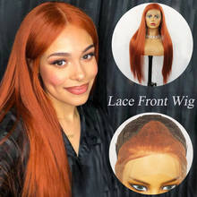 Peruca de tela sintética lisa 13x4, peruca de cabelo natural com renda frontal em cobre vermelho e preto para mulheres negras 2024 - compre barato