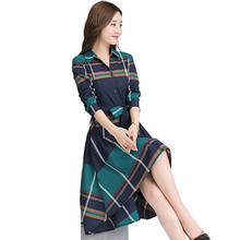 Vestido grade listrado feminino, elegante social manga comprida vestido túnica midi tamanho grande outono inverno ok113 2024 - compre barato