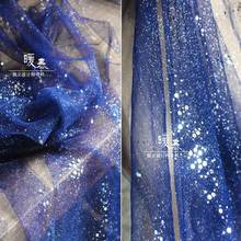 Blue Sprinkling Gold Glitter Tulle Fabric Small Fragments Sequins DIY Background Decor Skirts Gown Wedding Dress Designer Fabric 2024 - buy cheap