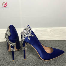 Original Intention Women Pumps Sexy Pointed Toe Crystal Around Stiletto Heels Royal Blue Pumps Female Party Dress Wedding Shoes 2024 - buy cheap