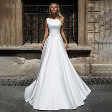 LORIE 2020 New Summer Satin Wedding Dresses A Line Scoop Neck Beach Boho Bridal Gowns in Turkey Vestidos de novia Plus Size 2024 - buy cheap