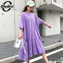 Oladivi Oveersized Clothing Cotton T Shirt Dress for Women 40 50 60 Yearls Old Fashion Casual Long Big Tunic Summer Midi Dresses 2024 - buy cheap