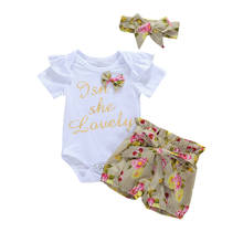 3Pcs Summer Infant Toddler Baby Girls Clothes Set Cotton Short Sleeve Letter Romper+Floral Shorts Headband Outfit Sets 2024 - buy cheap