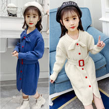 Girls Sweater Dress 2022 Autumn Winter Cardigan Long Sweater Button Belt Kids Clothes Fashion Casual Dress Child 8 10 12 Years 2024 - buy cheap