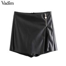Vadim женские стильные черные шорты из искусственной кожи с молнией сзади, женские повседневные шикарные шорты, однотонные панталоны, SA193 2024 - купить недорого