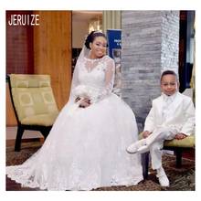 JIERUIZE-Vestidos de Novia de encaje africano, con cuello redondo, ilusión, manga larga, apliques de marfil blanco, vestido de novia 2024 - compra barato