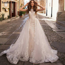 Smileven Lace Mermaid Wedding Dress With Detachable Train Appliqued Lace Neck Boho Bride Dresses Robe De Mariee 2024 - buy cheap