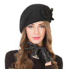 Female 100% Wool Flower Black Fedora Hat England Style Vintage Winter Women Felt French Beret Hats Bone Feminino 2024 - buy cheap