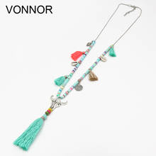 Women Statement Necklace Polymer Clay Strand Alloy Cow Head Tassel Pendant Necklace Bohemian Jewelry Female Sweater Chain 2024 - buy cheap