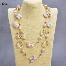 GuaiGuai Jewelry Natural Pearl 48'' 20x30MM Pink Purple Keshi Pearl Crystal Chain LongNecklace 2024 - buy cheap