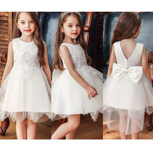 Vestido de princesa con flores de encaje para niñas pequeñas, elegante, dulce, Blanco sólido, fiesta, Festival, bola, cultivado, tutú 2024 - compra barato