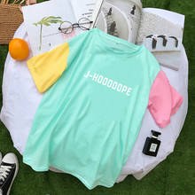 Женская хлопковая футболка с короткими рукавами, Повседневная Уличная одежда в Корейском стиле, с буквенным принтом, разные цвета, летняя футболка 2024 - купить недорого