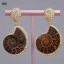 GuaiGuai Jewelry Natural Ammonite Conch Fossils CZ Pave Stud Earrings For Women 2024 - buy cheap