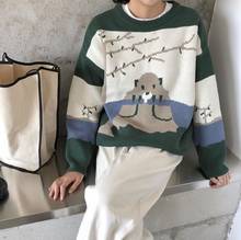 Knitted Women cartoon Casual O Neck Loose Long Sleeve Sweater Female 2024 - buy cheap