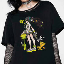 Camiseta feminina com estética, "projeto anime y2k camiseta feminina solta fofa punk escuro grunge streetwear feminina goth camiseta harajuku roupas tops 2024 - compre barato