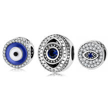 Authentic 925 Sterling Silver Evil Blue CZ Eye Charms Round Shape  Beads Fit Original European Charm Bracelets Jewelry Making 2024 - buy cheap