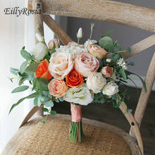 EillyRosia-ramo de novia naranja y rosa, flores artificiales de boda, diseño Natural, atardecer, simulación Artificial 2024 - compra barato