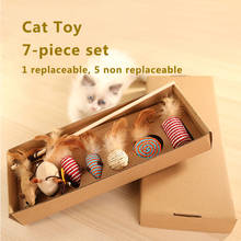 Juego de palo de gato de 7 piezas juguete de entrenamiento interactivo para gato, juguete para mejorar el CI, juguete seguro y saludable para jugar al gato con cuerda de cáñamo y plumas 2024 - compra barato