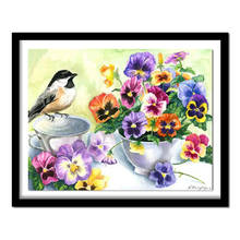 DIY cuadrado diamante pintura Cruz puntada Kit flores diamante pintura diamante bordado Pansies y pájaros 2024 - compra barato