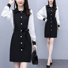 Long Sleeve Black Stitch Oversized Plus Large Size Sukienka Vintage Party Women'S Dress For Clothes 2020 Spring Autumn A6488 2024 - buy cheap