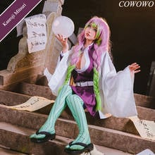 ¡Anime! Demon Slayer: traje de batalla Kimetsu no Yaiba Kanroji Mitsuri, uniforme púrpura, disfraz de Cosplay para Halloween, nuevo envío gratis 2024 - compra barato