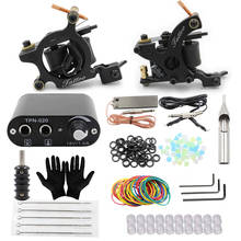 Kit de máquina de tatuaje de bobina de alta calidad, dos pistolas, fuente de alimentación, cable de Clip y juego de Pedal de pie para tatuaje 2024 - compra barato