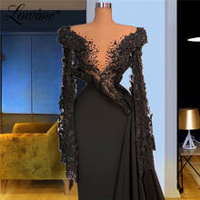 Lowime Dubai Black Evening Dresses Puffy Long Sleeves Robes De Soirée Arabic Women Mermaid Party Dress Muslim Evening Wear Gowns 2024 - buy cheap