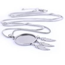 5pcs Stainless Steel Pendant Cabochon Base Setting Trays 80cm Long Chain Necklace Bezel Blanks with feather charms for jewelry 2024 - buy cheap