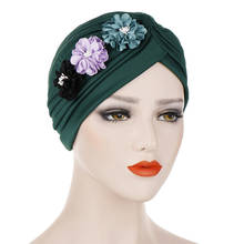 Fashion flowers turban caps crinkle Inner hijab Indian hat solid cotton muslim headdress underscarf cap hijab bonnet for women 2024 - buy cheap