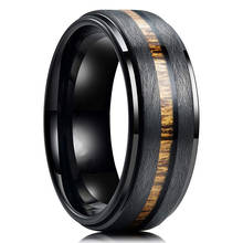 Fashion 8mm Men's Black Stainless Steel Ring Hawaiian Koa Wood Inlay Matte Brushed Finish Men's Promise Ring Men Wedding Band 2024 - купить недорого