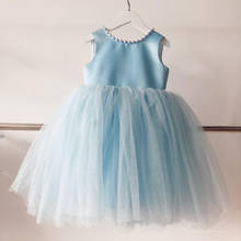 Newborn Baptism 1st Birthday Christening Dress Bead Blue Tulle Baby Girl Clothes Party Princess Infant Baptism Flower Girl Dress 2024 - buy cheap