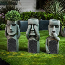 See Hear Speak No Evil Garden Easter Island Statues Creative Garden Resin Sculpture Outdoor Decoration 2024 - buy cheap