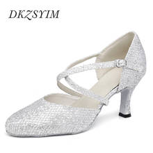 DKZSYIM Women Latin Dance Shoes Close Toes Ballroom Modern Dancing Shoes Soft Soles Shiny Salsa Dance Shoes For Girls Wholesale 2024 - buy cheap